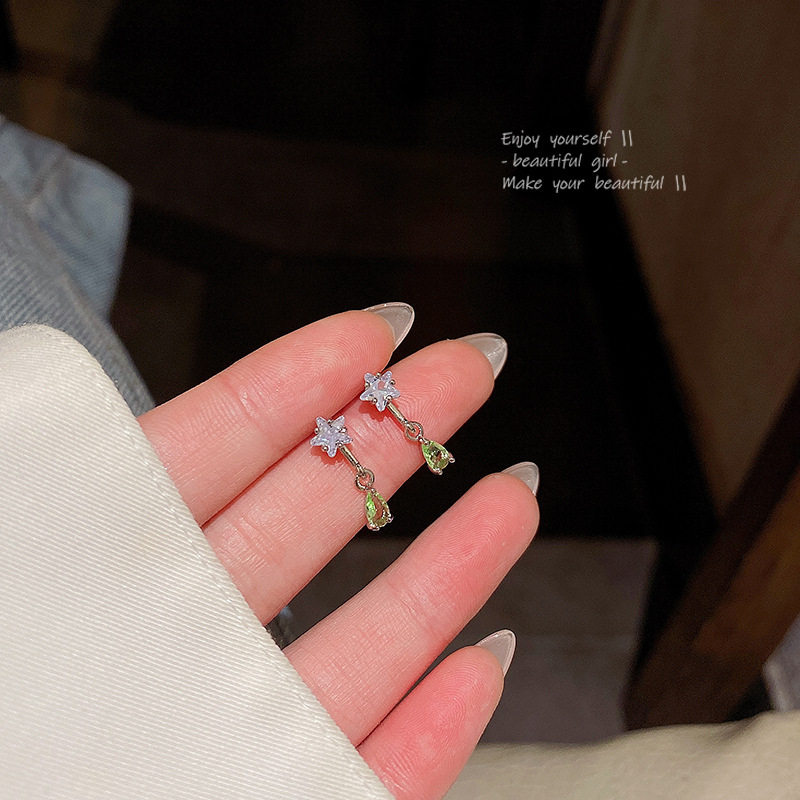 S925银针简约精致锆石星星耳环女迷你小巧学生百搭气质耳钉耳饰品