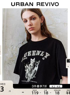 UR2026夏季新款女装美式复古猫咪印花宽松短袖T恤UYY450073+