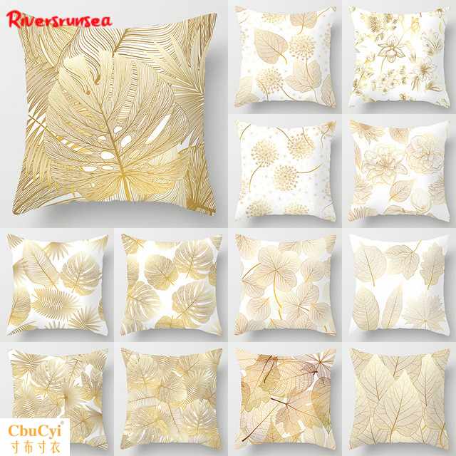 Gold Leaf Cushion 热带植物叶子龟背竹蒲公英在类目 居家布艺, 靠垫/抱枕中 - 来自Buy2taobao.com提供专业的淘宝代购服务