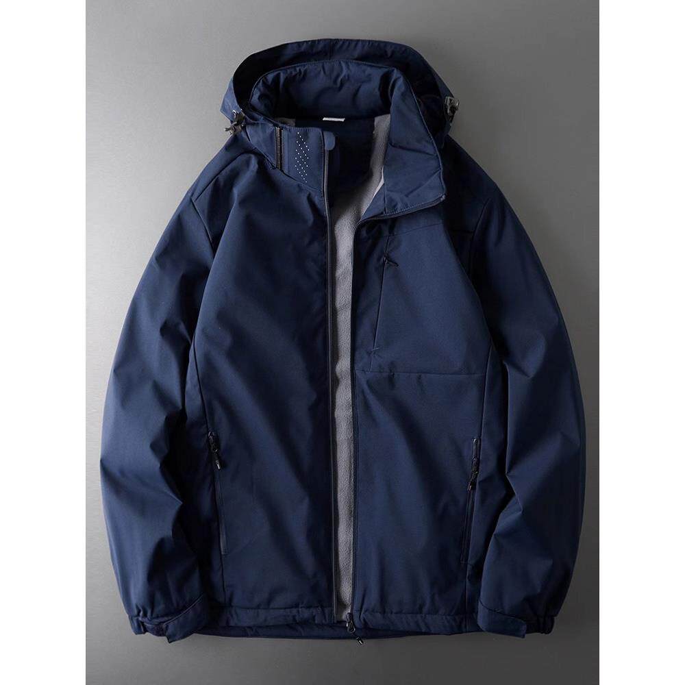 高端加绒加厚冲锋衣外套男士2025春秋冬季新款软壳连帽棉服男款潮