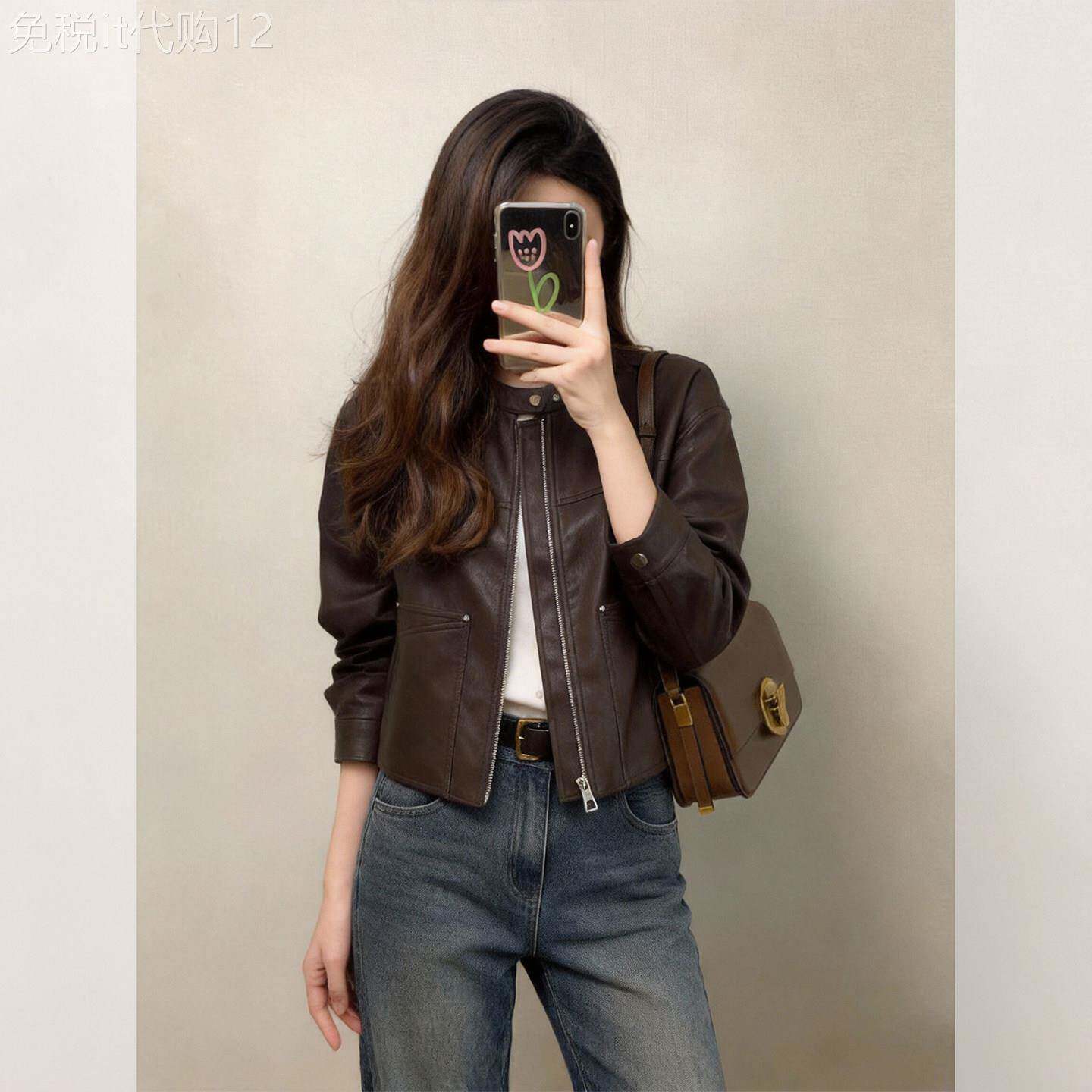 2026超火减龄咖色皮衣小个子高级感轻奢棒球服短款夹克外套女春季