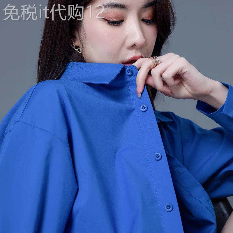 蓝色衬衫女长袖春秋2026新款高级设计感小众休闲女士衬衣外套上衣