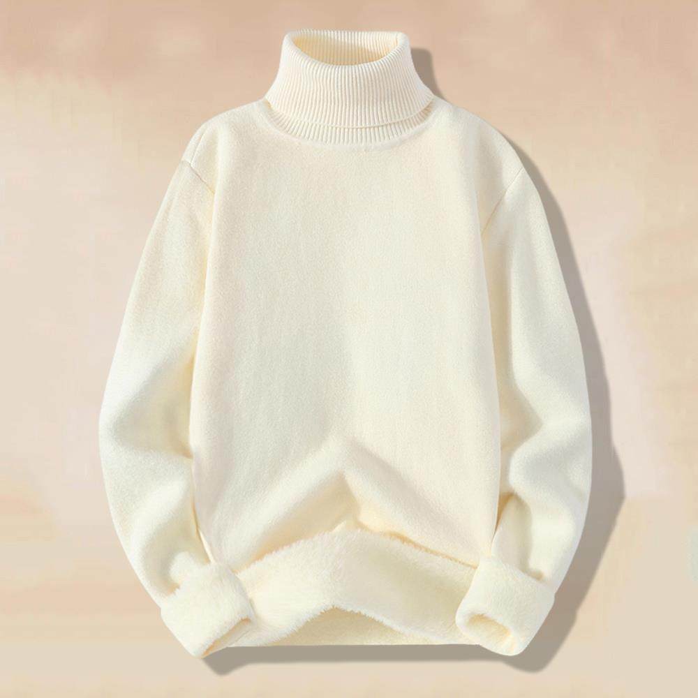 高端男士高领羊毛衫一体绒内里加厚保暖白色秋冬内搭外穿针织毛衣