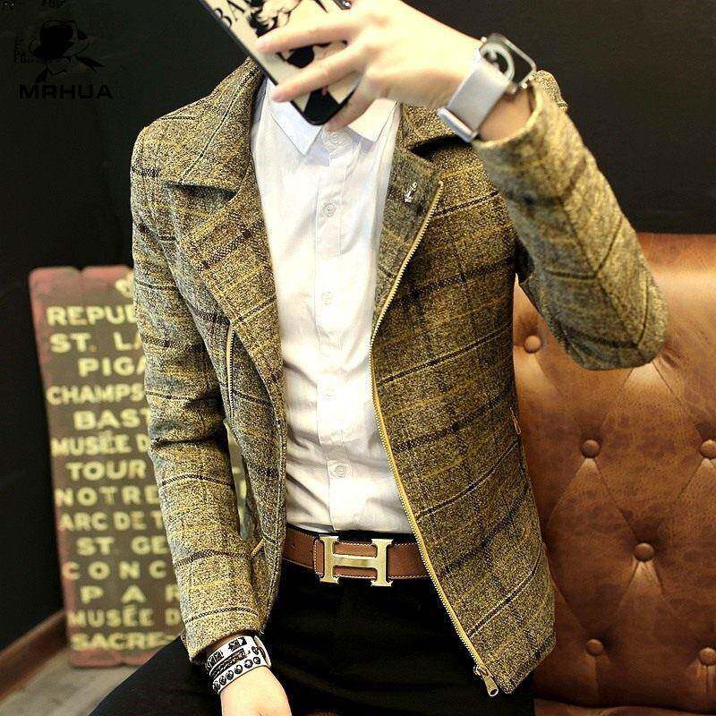 欧洲站男士休闲格子夹克个性短款风衣秋冬季加绒潮流帅气韩版外套