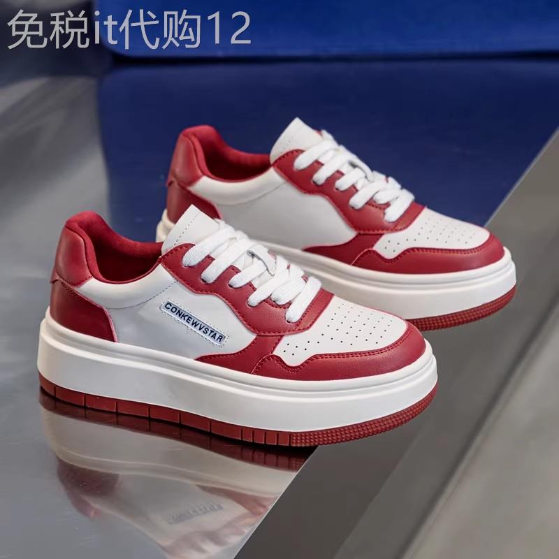 香港厚底小白鞋女真皮休闲板鞋红色2025秋季新款踩屎感学生鞋百搭