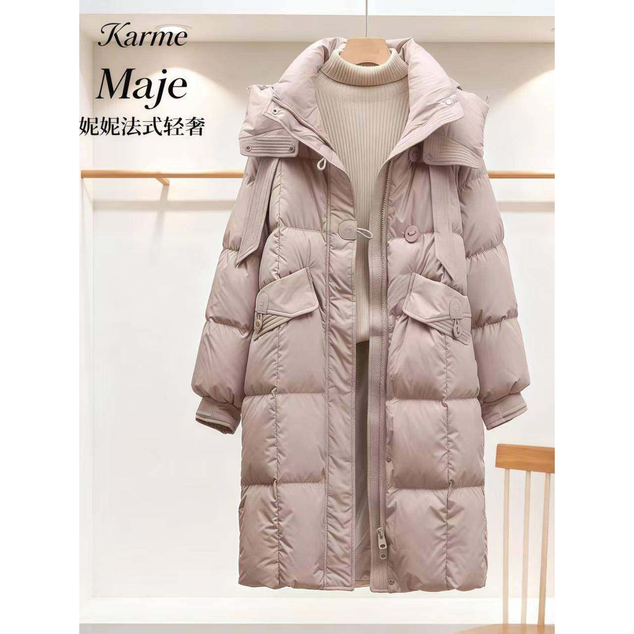 韩版中长款白鹅绒羽绒服2025女冬季新款连帽时尚加厚过膝宽松外套