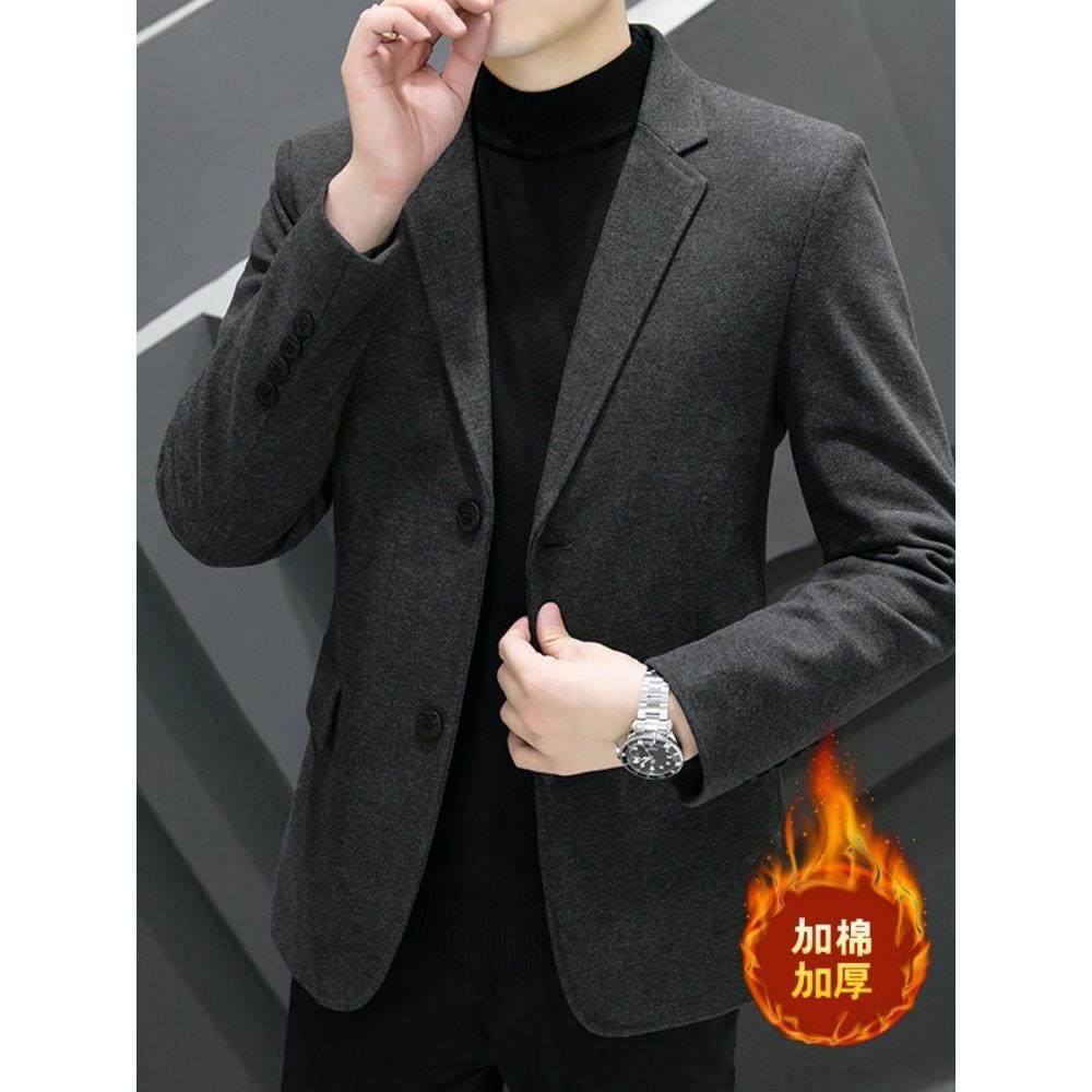 TWG男士毛呢西装秋冬季呢子小西服潮流修身保暖加棉加厚西服外套