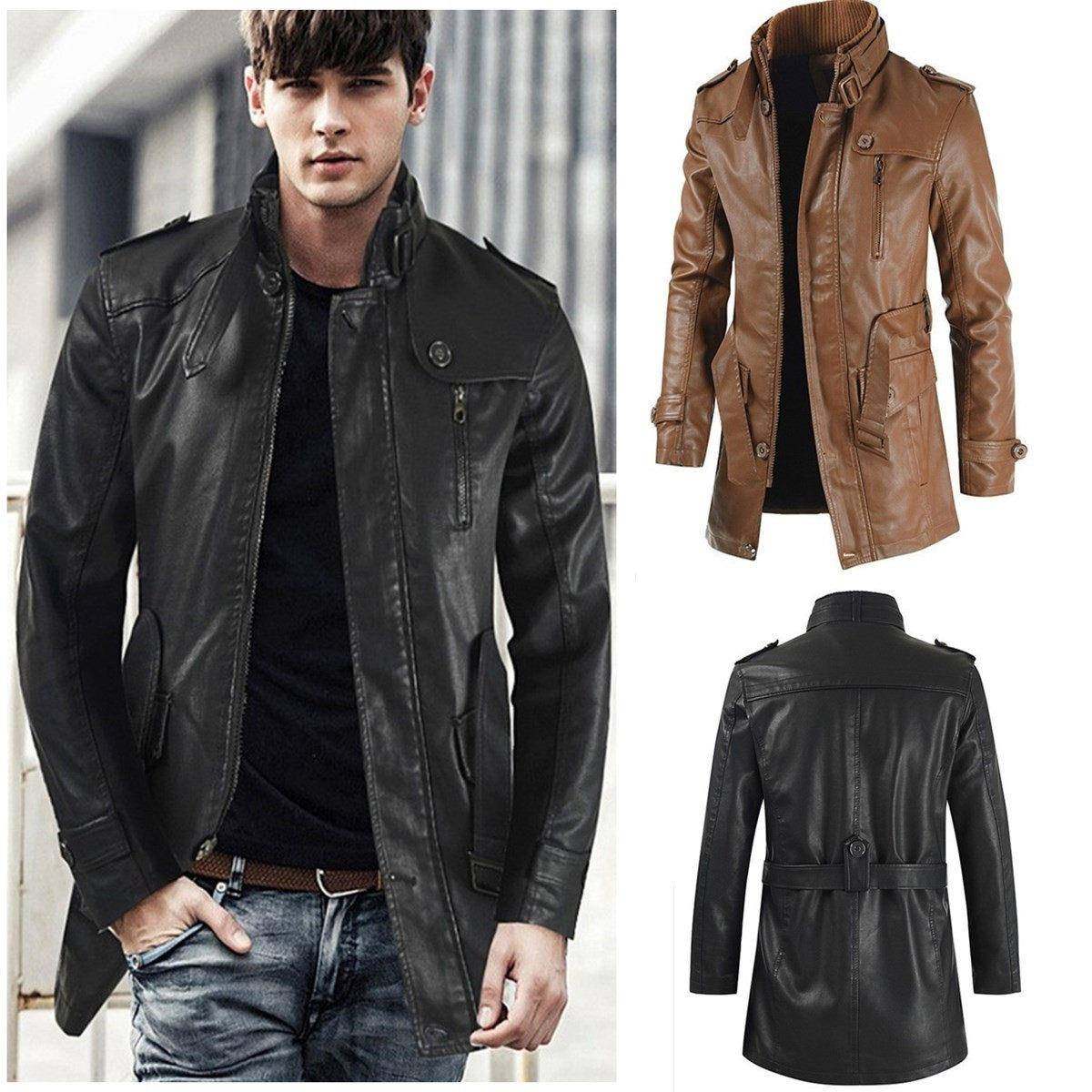 大码中长款真皮皮衣男秋冬季新款大衣机车服夹克加绒加厚风衣外套