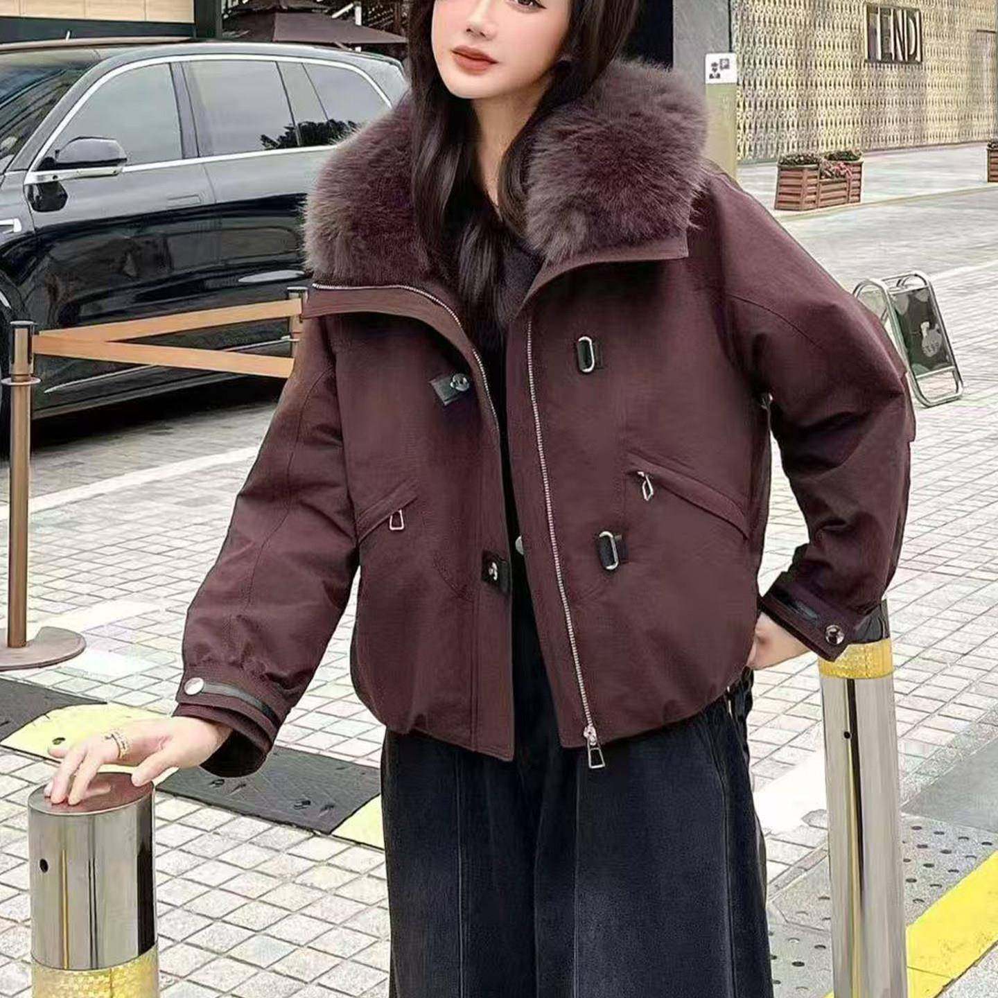 大毛领工装派克服女2025冬季新款韩版宽松小个子加厚保暖棉衣外套