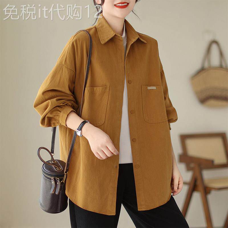 休闲工作服衬衫外套女春秋新款宽松显瘦时尚女士长袖开衫衬衫上衣