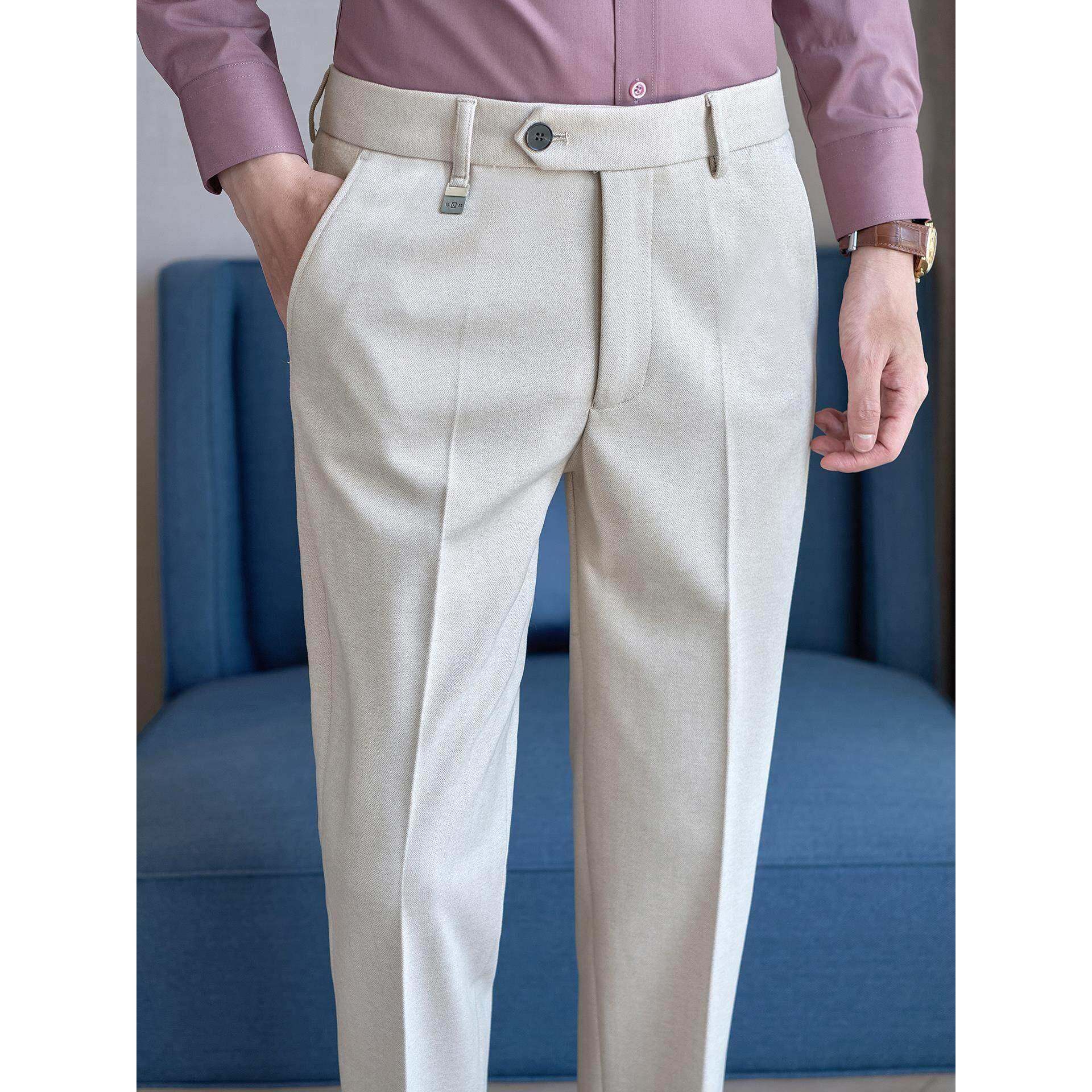 潮牌高端毛呢西裤男秋冬季保暖呢子休闲裤韩版商务修身西装长裤子