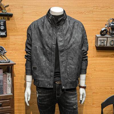 高端轻奢男士皮衣秋冬加绒保暖机车皮夹克潮流休闲宽松立领皮外套