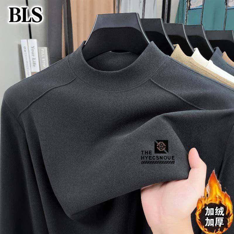 高端德绒半高领打底衫男款秋冬2025新款加绒加厚保暖秋衣男士T恤