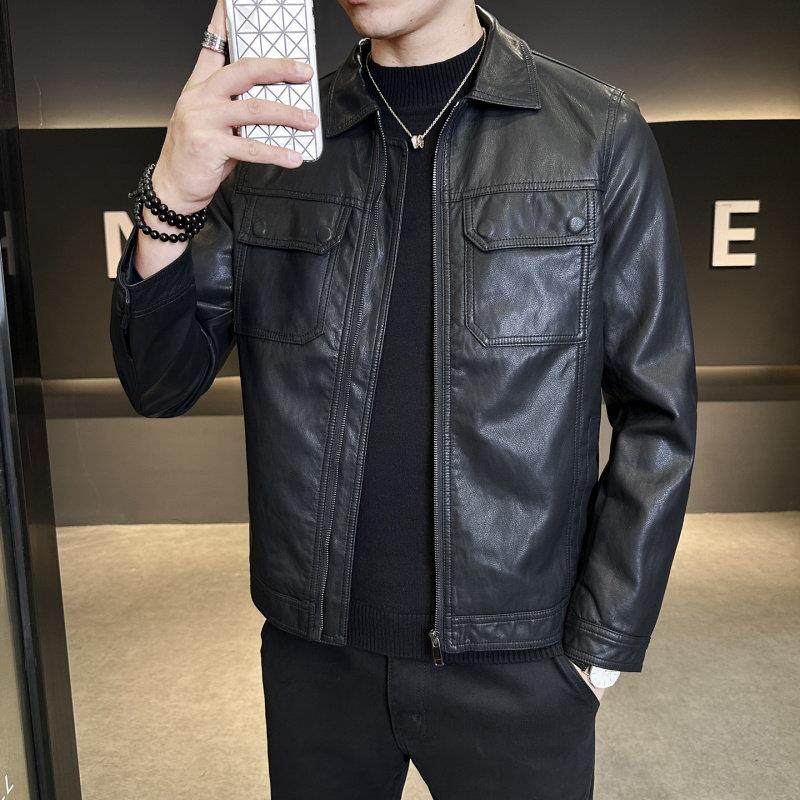 高端潮牌黑色皮衣外套男秋冬季新款痞帅机车服皮夹克商务真皮男装