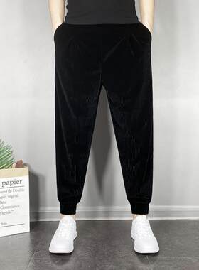 休闲裤男士秋冬季潮流修身百搭小脚灯芯绒束脚哈伦裤子金丝绒卫裤