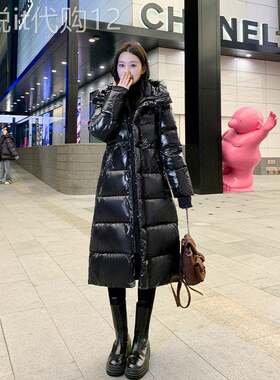 爆款黑色白鹅绒羽绒服女长款2026冬新款时尚收腰显瘦过膝加厚外套