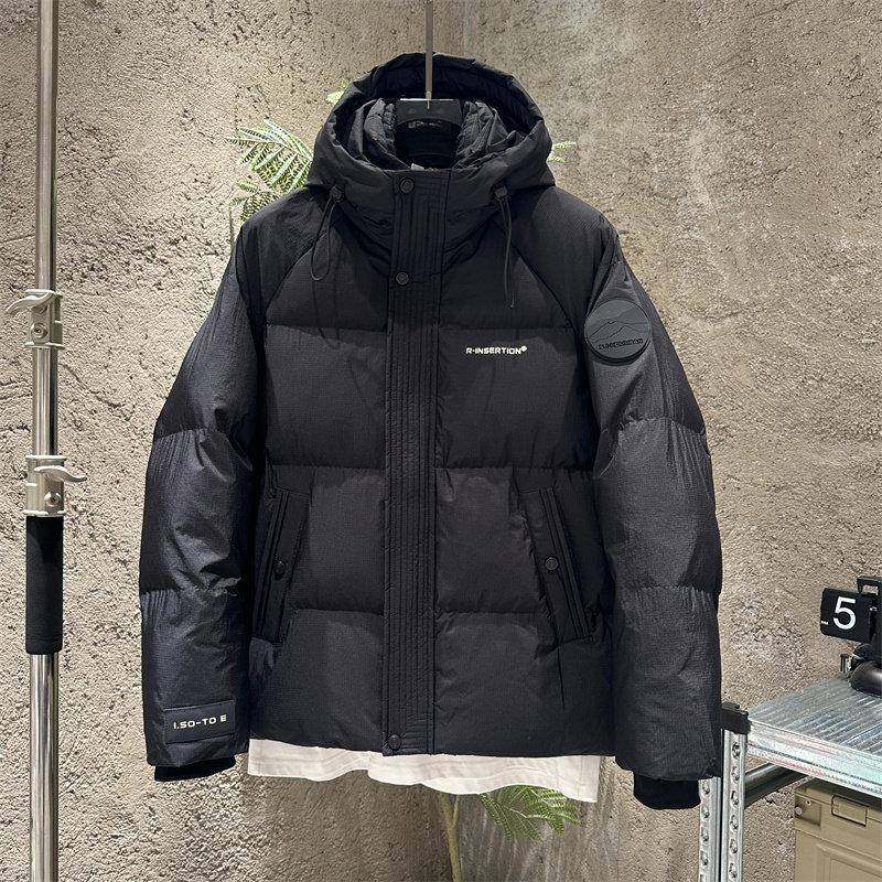 代购冬季加厚连帽羽绒服外套男士三防纯色白鸭绒上衣青年宽松夹克