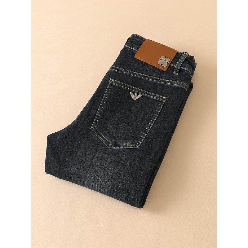 秋冬深蓝色牛仔裤百搭弹力修身小直筒裤欧洲站潮牌男装休闲长裤子