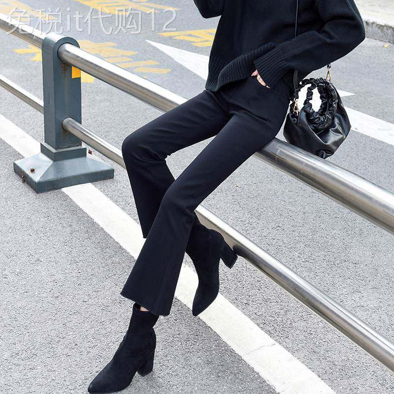 黑色加绒微喇叭牛仔九分裤女2025新款百搭高腰显瘦内搭裤女直筒裤