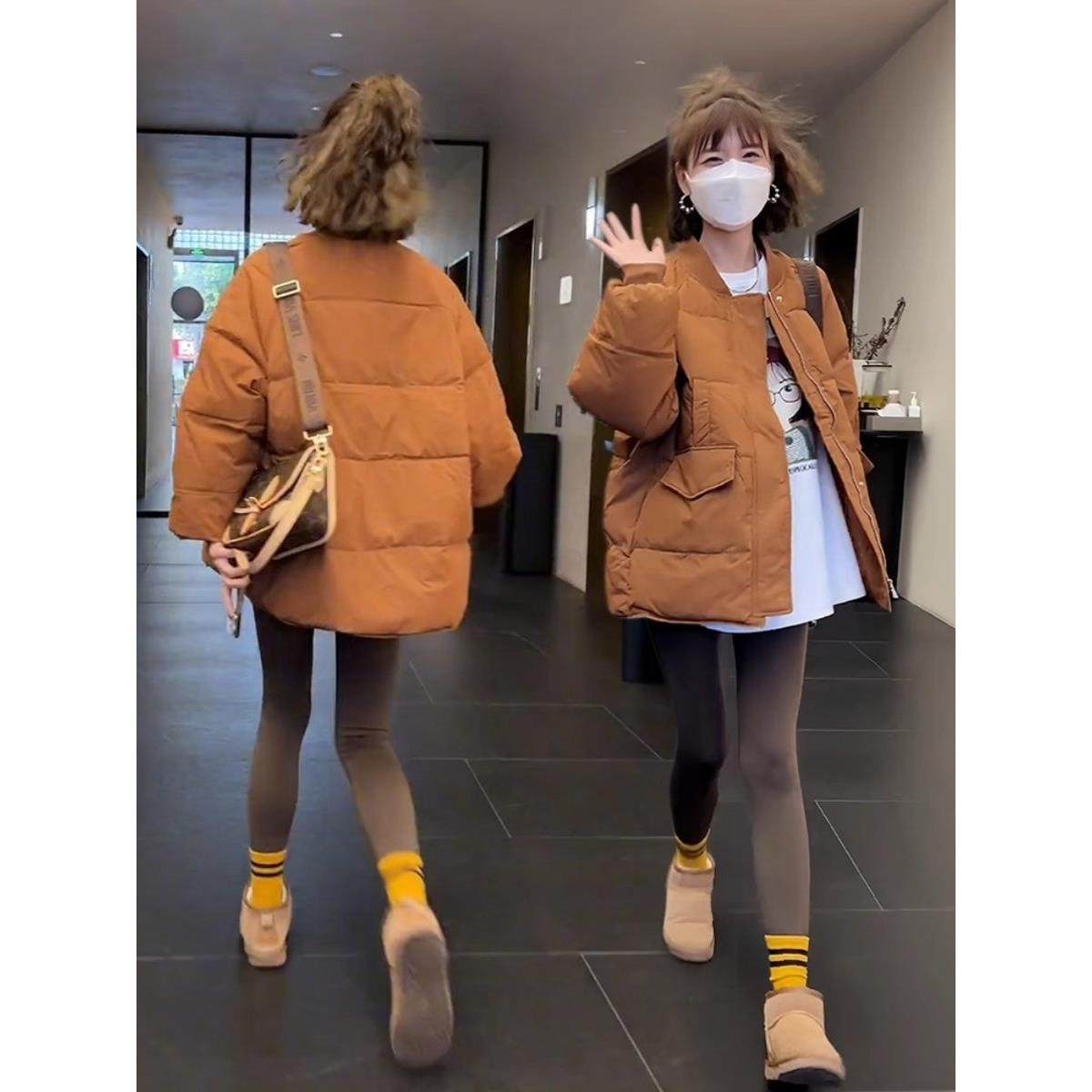 欧货圆领白鸭绒羽绒服女2025冬季新款韩版小个子棒球服外套面包服