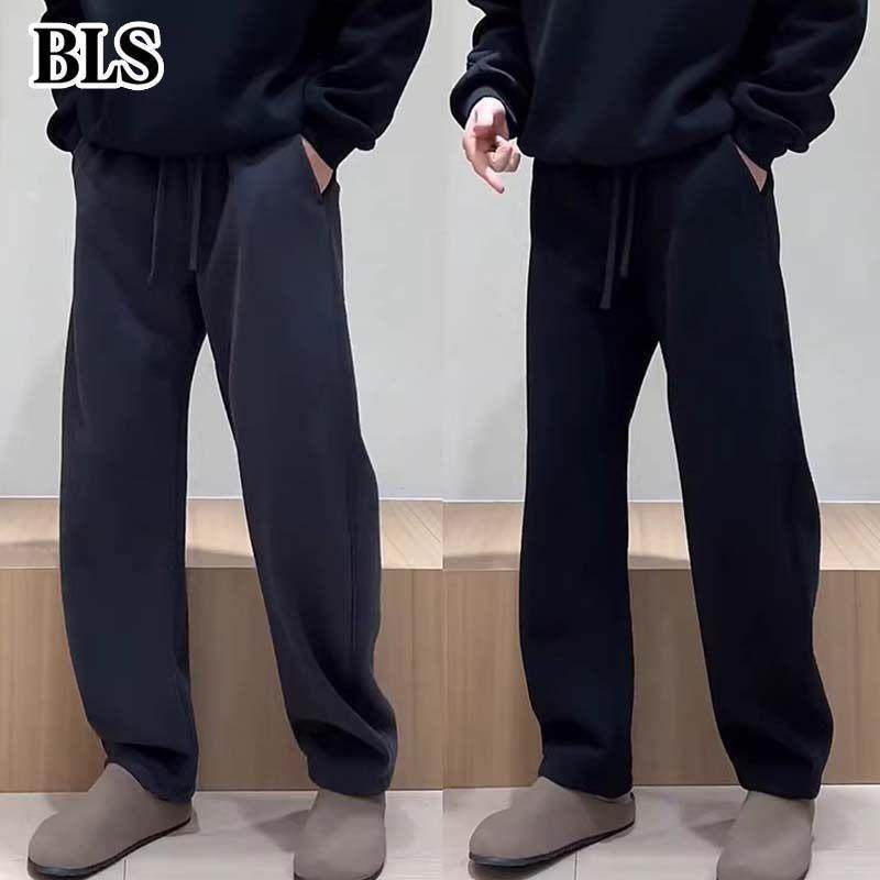 高端加绒弯刀休闲裤男款2025新款秋冬季纯色百搭宽松直筒阔腿卫裤