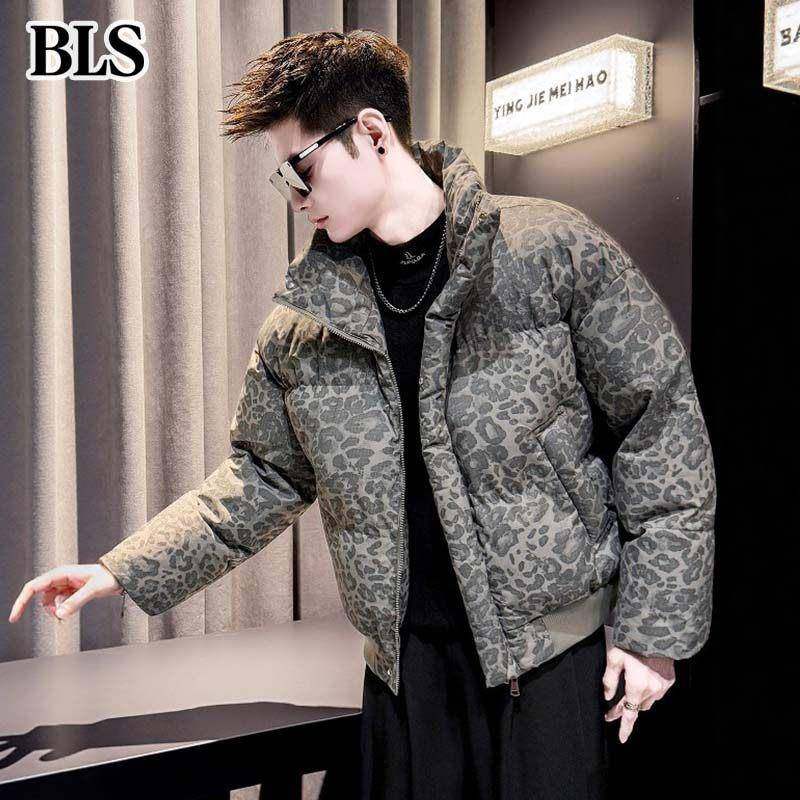 高端立领豹纹棉服外套男款冬季2025新款加厚保暖美式休闲男士棉袄