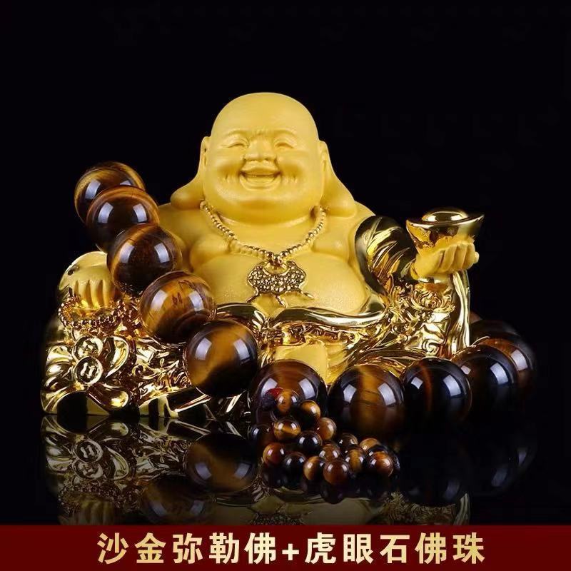汽车摆件佛像绒沙金弥勒佛创意车载高档如意元宝佛座汽车装饰用品