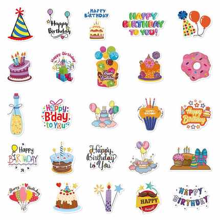 新款直销50张卡通清新生日贴纸手机壳手账本笔记本电脑iPad装饰防