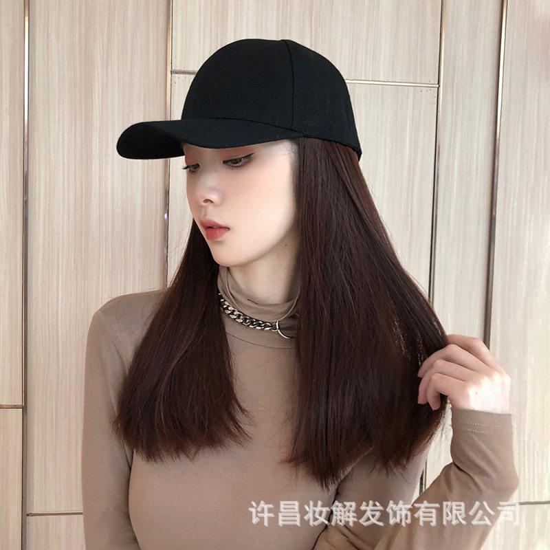 新款直销帽子假发女夏季遮阳鸭舌帽长发网红假发帽子一体时尚长直