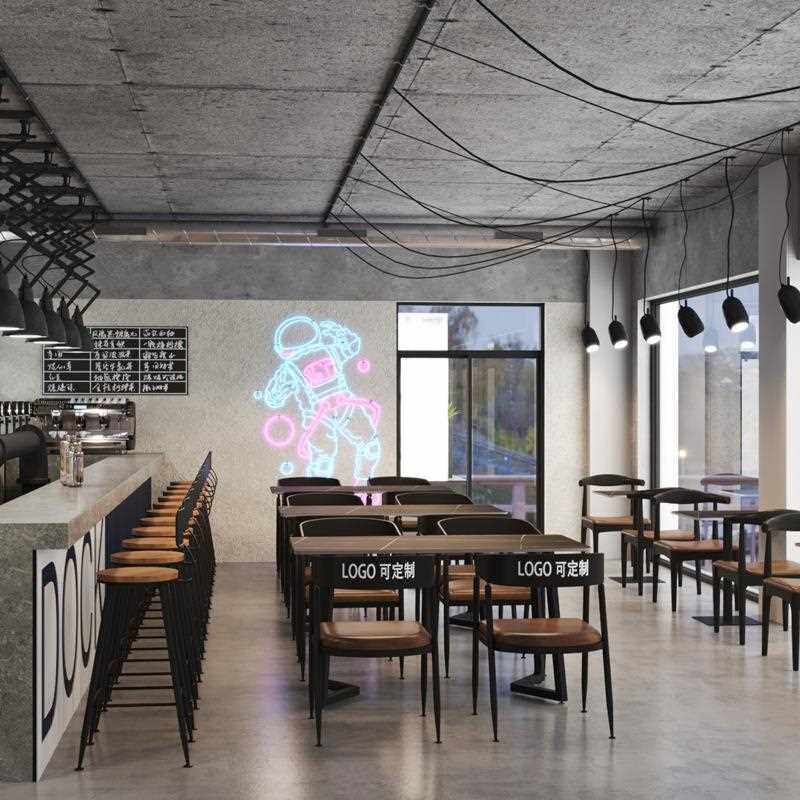 新款直销铁艺实木餐桌椅组合复古工业风酒吧餐厅火锅店烧烤店商用