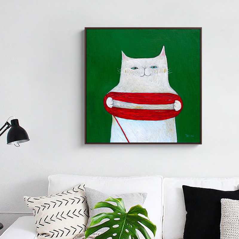 新款直销卡通趣味创意可爱猫咪客厅装饰画卧室书房墙挂画儿童房民