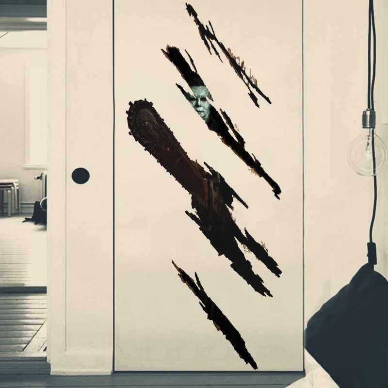 新款直销2023万圣节窗贴decor装饰3d墙贴恐怖电锯破墙门贴PVC涂鸦,家居饰品,门贴,淘宝优惠券,粉丝福利购,淘宝优惠卷