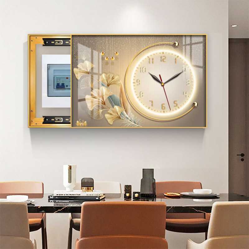 新款直销现代轻奢电表箱装饰画带钟表免打孔电闸箱挂钟遮挡客厅配