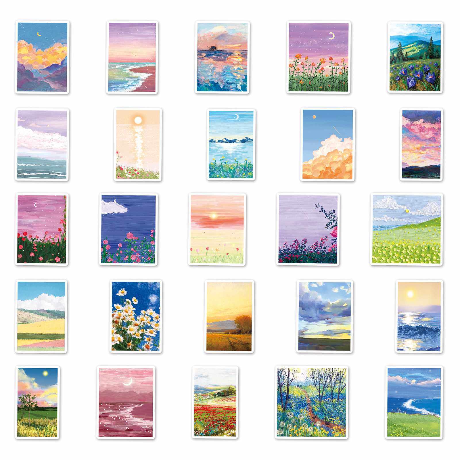 新款直销50张风景油画行李箱贴纸个性创意潮流涂鸦防水笔记本电脑,节庆用品/礼品,文化创意明信片,淘宝优惠券,粉丝福利购,淘宝优惠卷