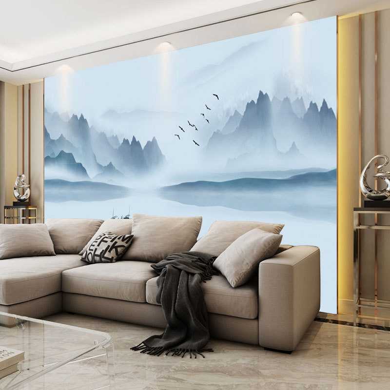 新款直销新中式现代简约电视沙发背景墙纸水墨山水客厅卧室背景墙