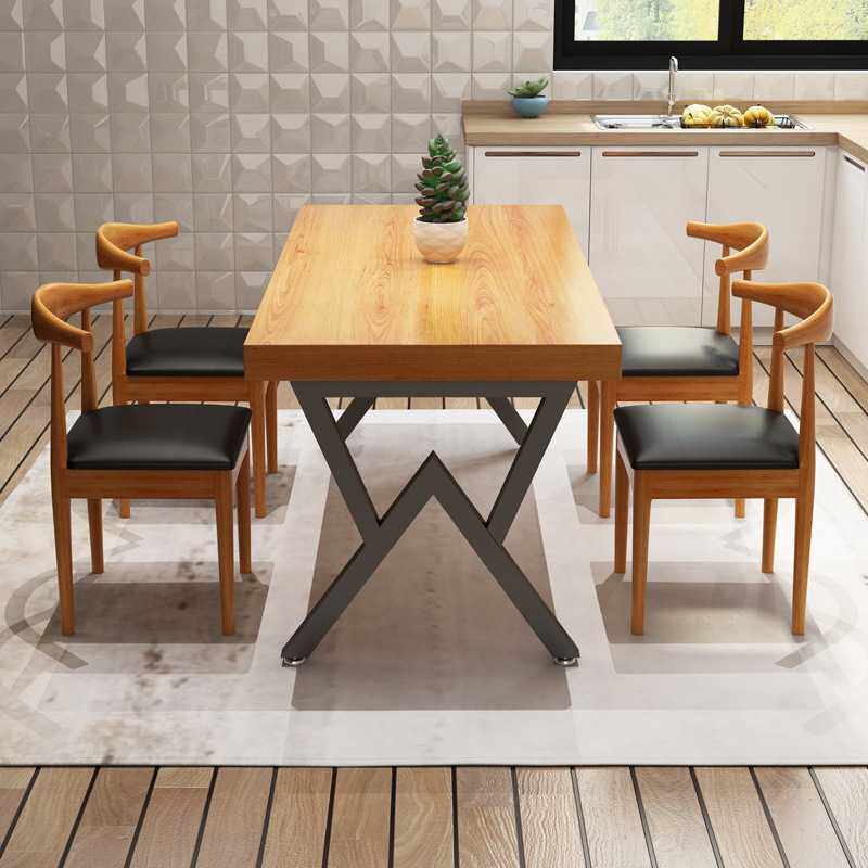 新款直销美式复古实木餐桌椅 小户型吃饭餐桌椅 工业风铁艺餐厅饭