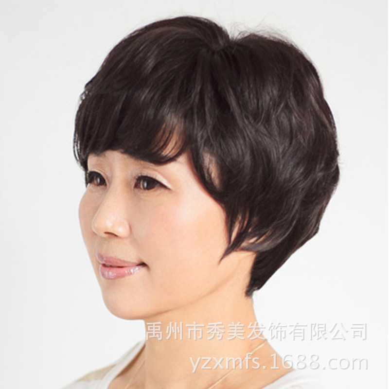 新款直销中老年假发女 真发 妈妈假发套 时尚中年短卷发老年化疗