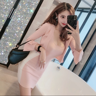 网红直播衣服女主播服装上镜性感小香风拼色连衣裙背心裙两件套装