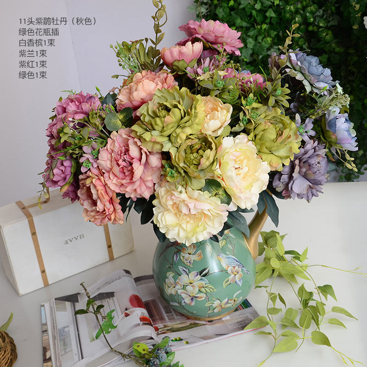 欧式复古牡丹花束仿真花假花装饰客厅玄关摆设干花插花绢花 批发