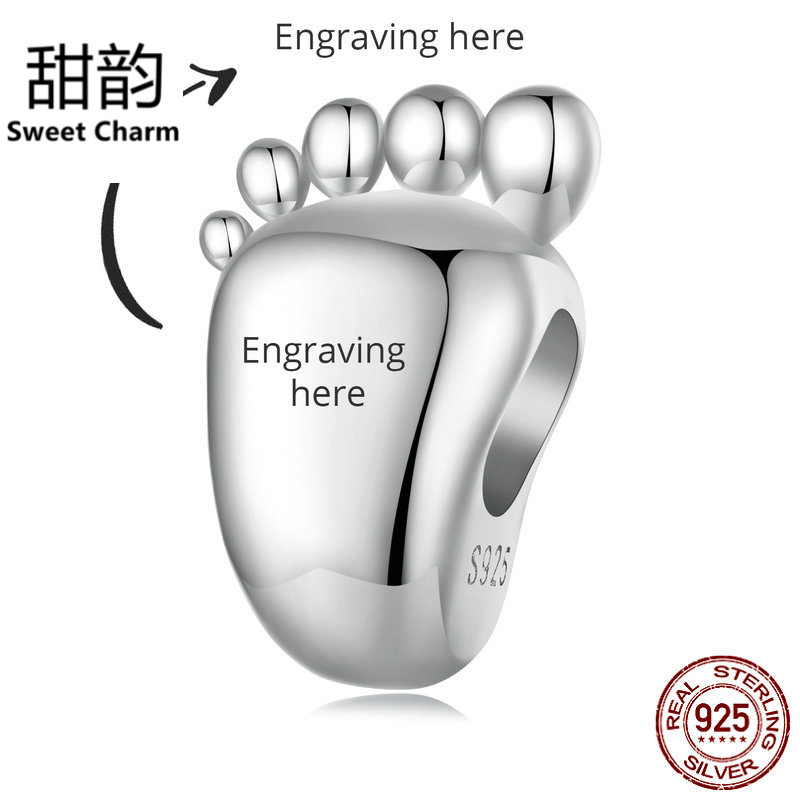 欧美银饰热销纯银s925婴儿小脚印可刻字可爱纪念饰品珠子配饰串饰