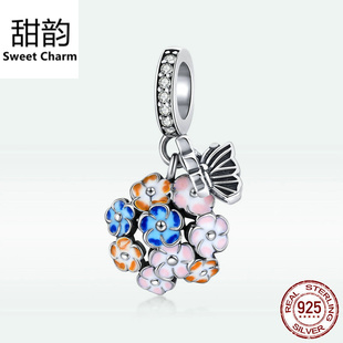 原創(chuàng)新款 彩色鋯石花朵滴油墜子飾品配件串飾女 繽紛花園吊墜手鏈
