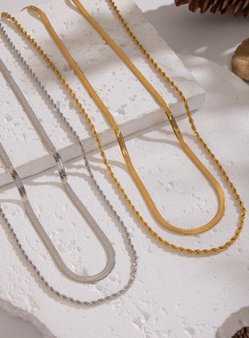 欧美ins风蛇链麻花链双层项链