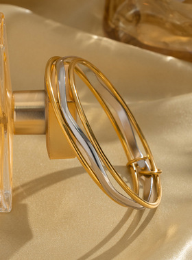 轻奢金银拼色几何手镯