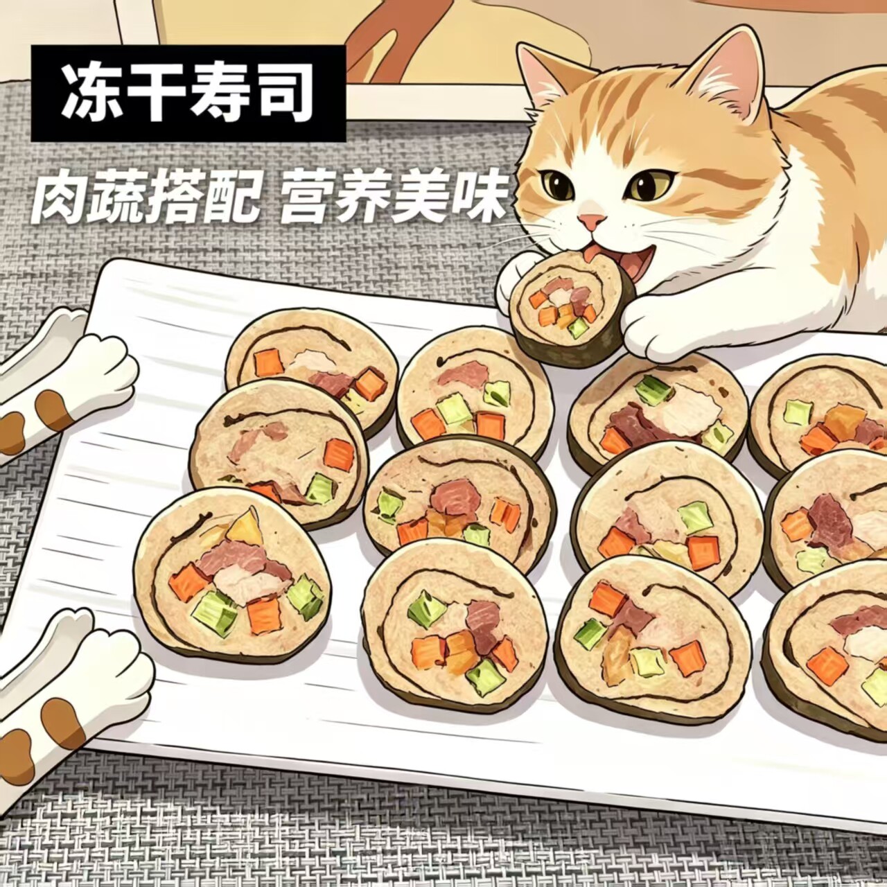 渔晓吃冻干零食猫狗用寿司鸡肉鸭肉羊奶粉胡萝卜营养补充宠物零食