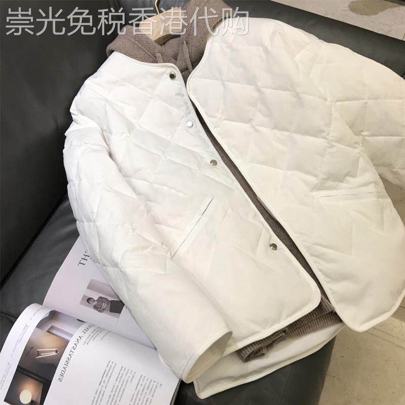 韩国时尚菱格无领轻薄短款棉服女士2025年秋冬新款棉衣羽绒服外套