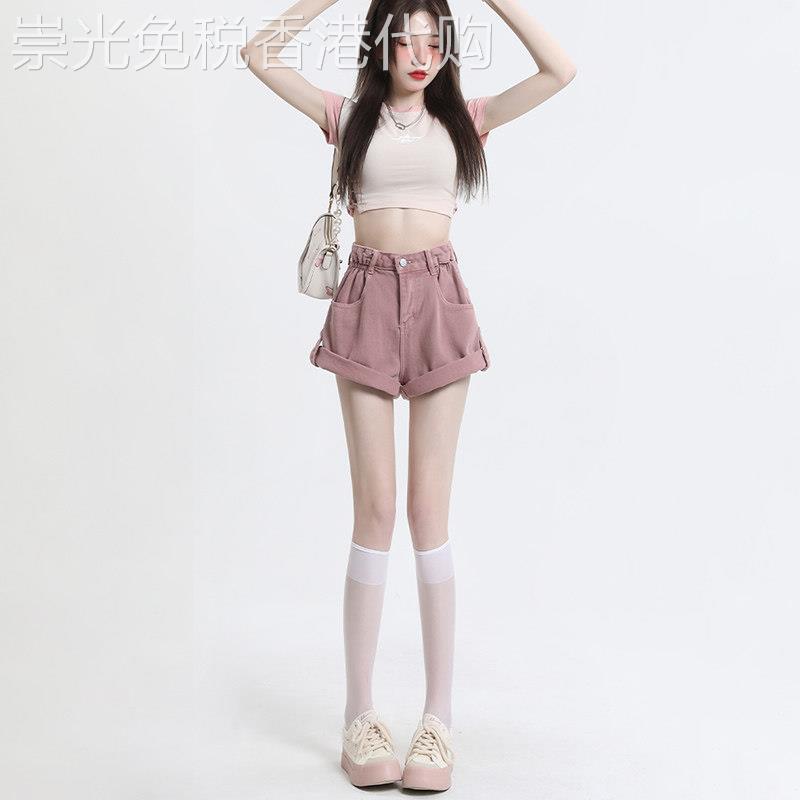 脏粉阔腿牛仔短裤女春夏2026新款a字宽松百搭辣妹显瘦潮流热裤子