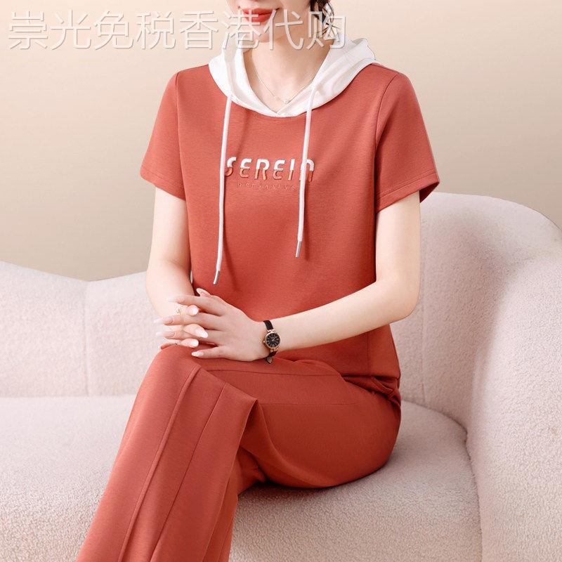 韩国2026新款宽松显瘦运动套装女韩版连帽短袖长裤休闲跑步两件套