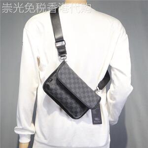 欧洲站日系休闲男士单肩包真皮格子男翻盖斜挎揹包英伦潮流手机包