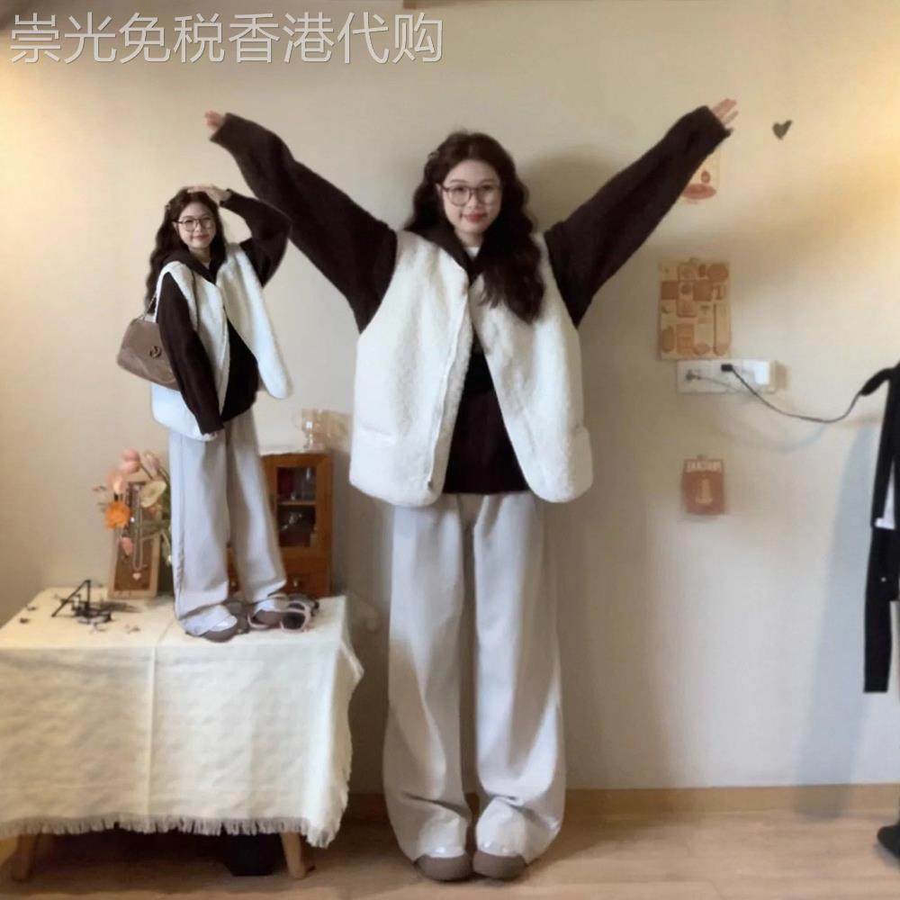 日系羊羔毛马甲女2025新款秋冬季背心毛绒皮毛一体羊羔绒外套外穿