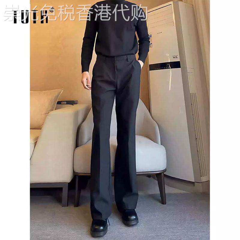 cleanfit黑色微喇西裤男士夏季潮牌修身显高垂感加长休闲西装裤